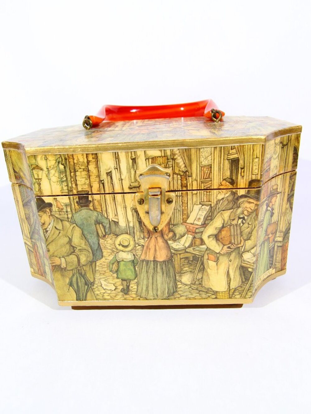 Vintage 1970 Anton Pieck Wood Decoupage Purse